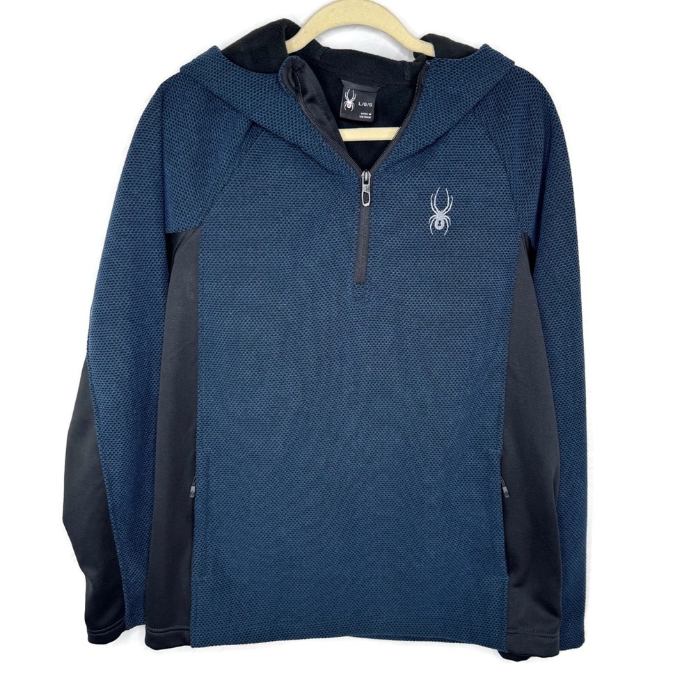 Spyder Women's Navy and Black Fleece Hoodie EUC heavy, stretch sides